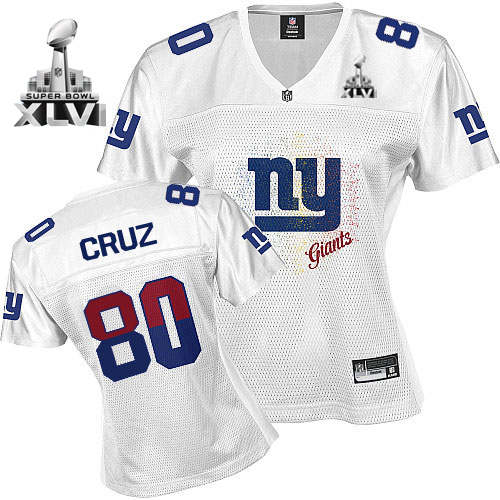 Giants #80 Victor Cruz White 2011 Women's Fem Fan Super Bowl XLVI Stitched NFL Jersey - Click Image to Close
